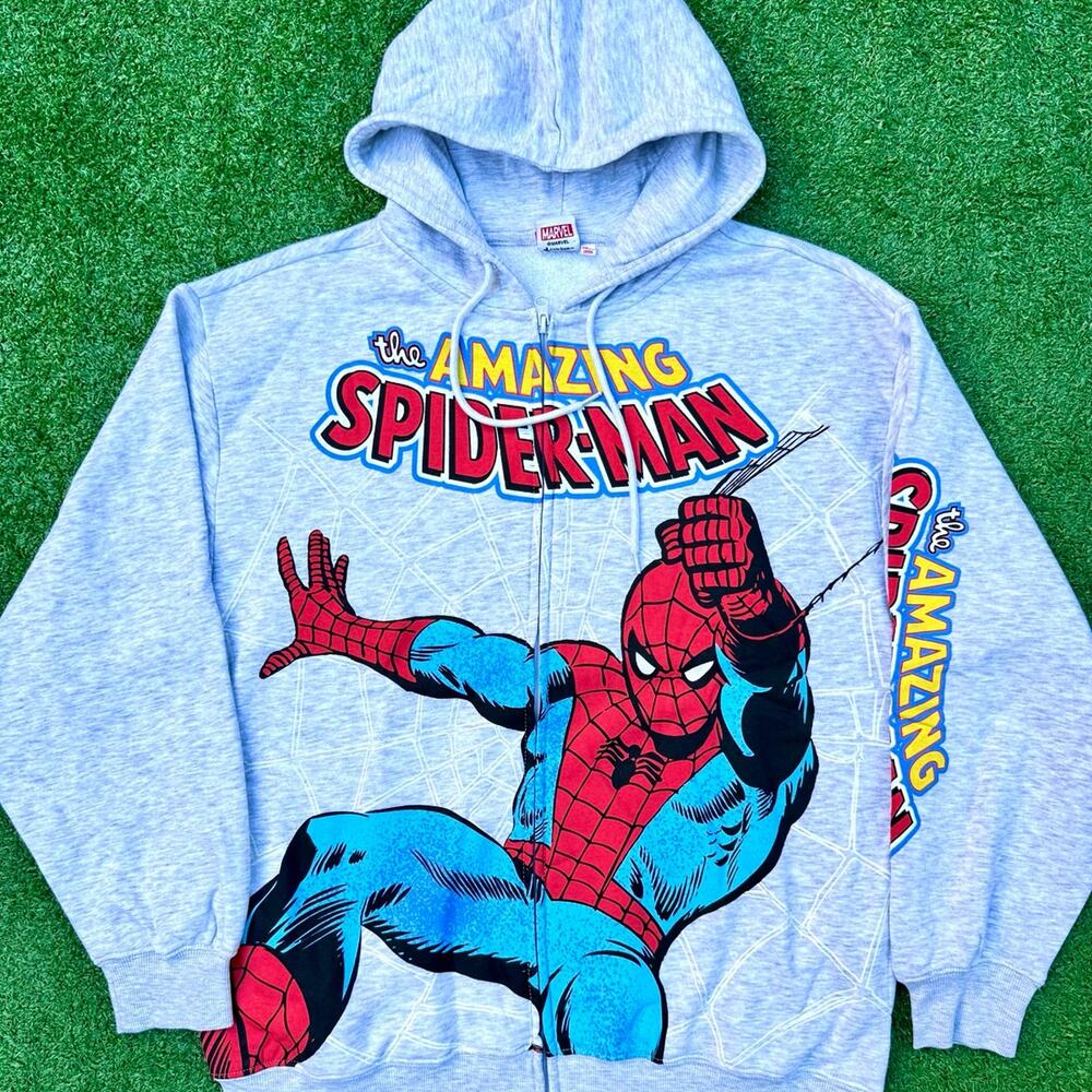 The Amazing Spider Man Graphic Hoodie Marvel The Amazing Spiderman Grey Zip Up